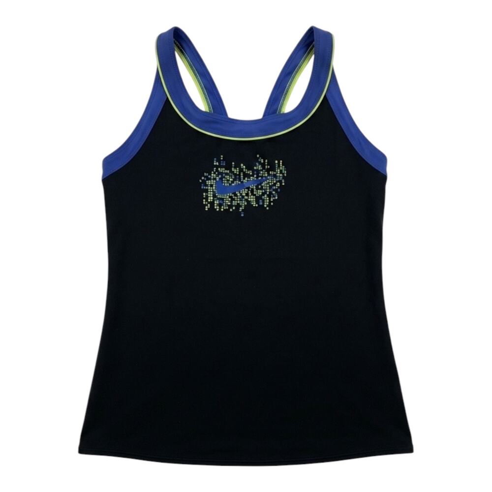 Nike Dri-FIT Racerback Tank Top Built-in Bra Blue Lime Green Women's Size Medium